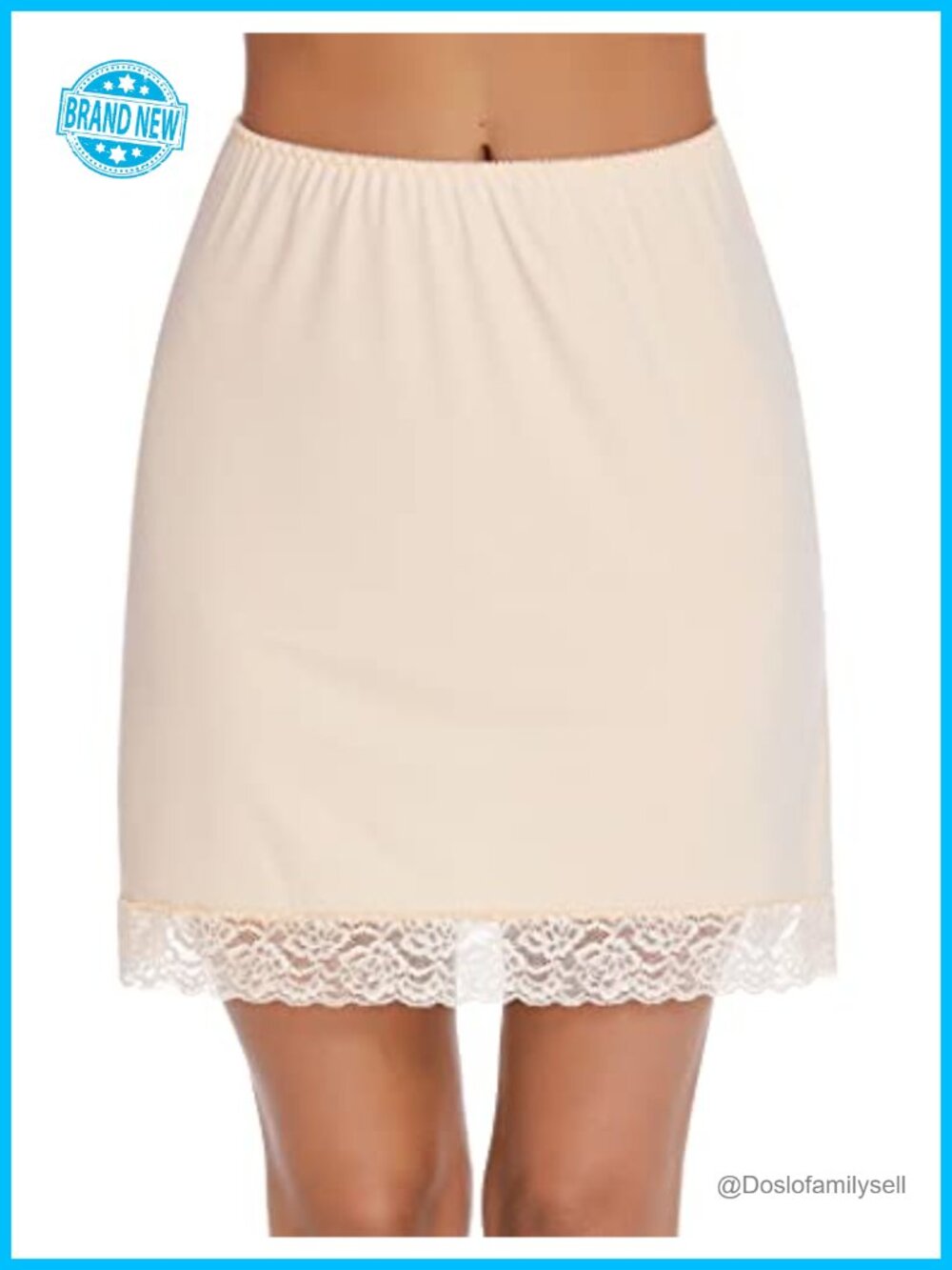 Half Slip Underskirt Above Knee Lace Trim Stretch Polyester Spandex